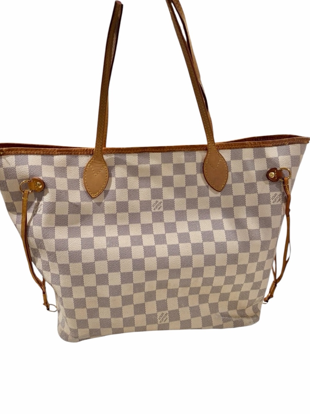 LV Canvas tote bag Checkered Damier Azur 'Neverfull MM' Authentic COA - Picture 3 of 17